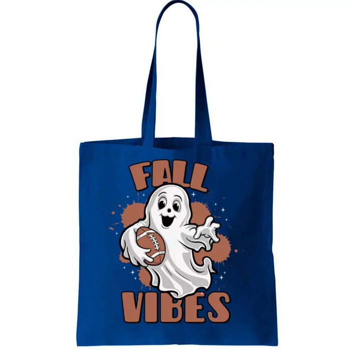 Fall Vibes Football Ghost Halloween Retro Funny Costume Gift Tote Bag