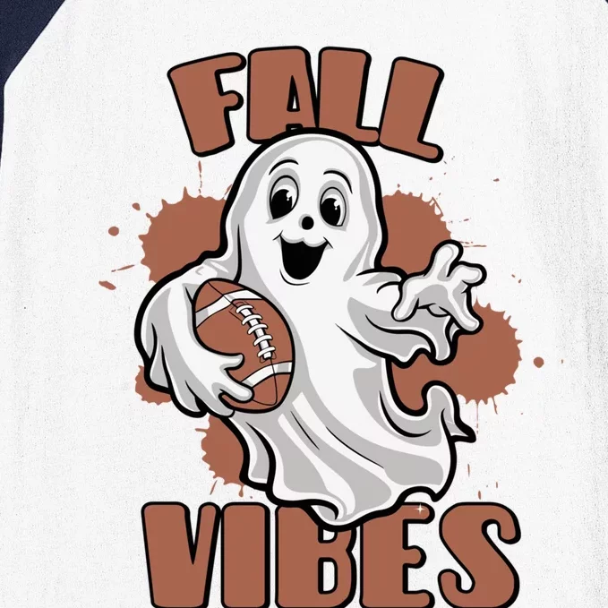 Fall Vibes Football Ghost Halloween Retro Funny Costume Gift Baseball Sleeve Shirt