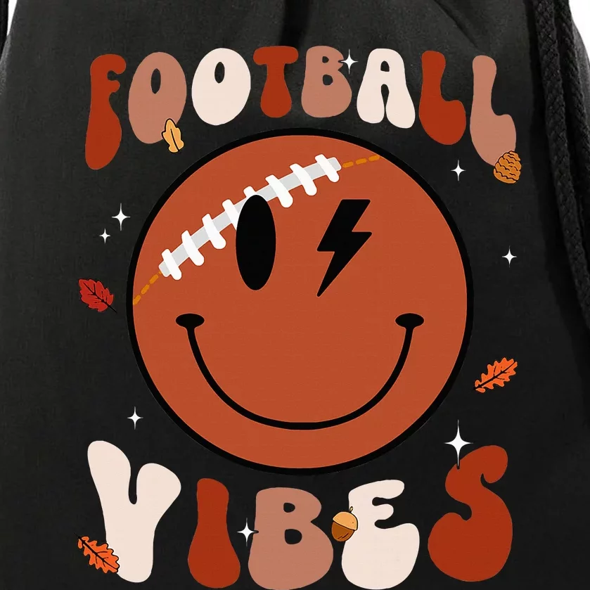 Football Vibes Fall Thanksgiving Smile Face Season Drawstring Bag