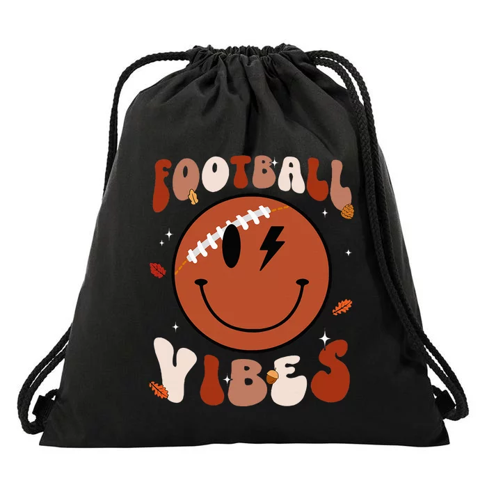 Football Vibes Fall Thanksgiving Smile Face Season Drawstring Bag