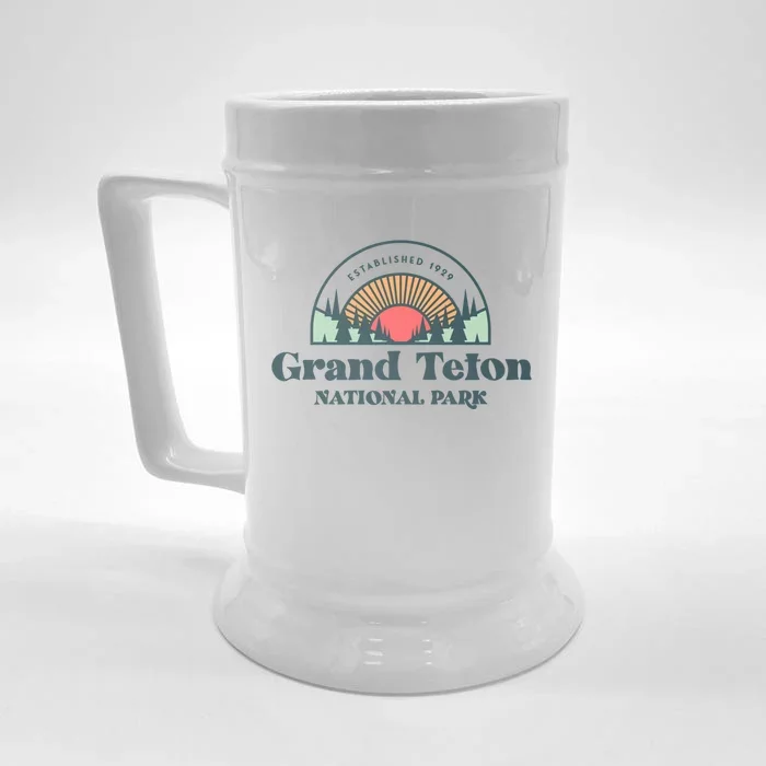 Family Vacation Gift Meaningful Gift Retro Grand Teton National Park Gift Front & Back Beer Stein