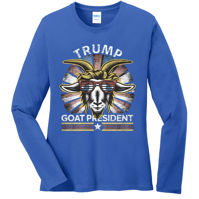 Funny Vintage Goat Trump 45th President Election 2024 Cool Gift Ladies Long Sleeve Shirt