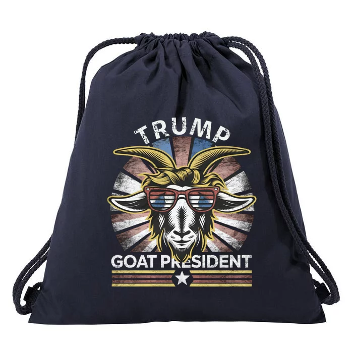 Funny Vintage Goat Trump 45th President Election 2024 Cool Gift Drawstring Bag