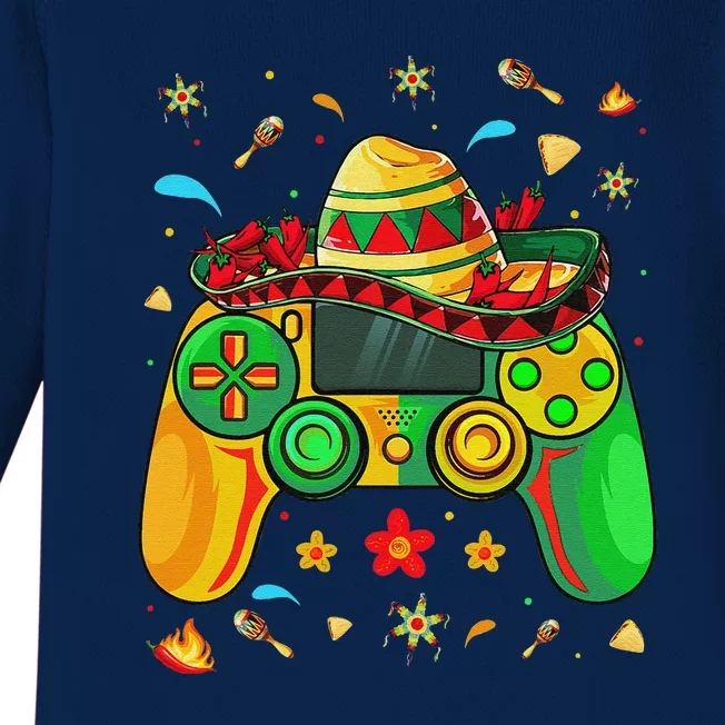 Funny Video Gamer Cinco De Mayo Let's Fiesta Party Baby Long Sleeve Bodysuit