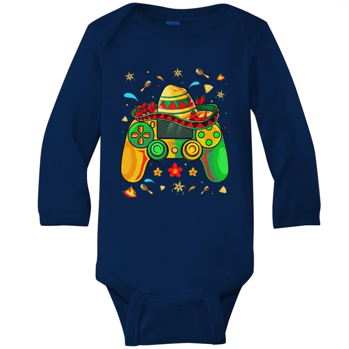 Funny Video Gamer Cinco De Mayo Let's Fiesta Party Baby Long Sleeve Bodysuit