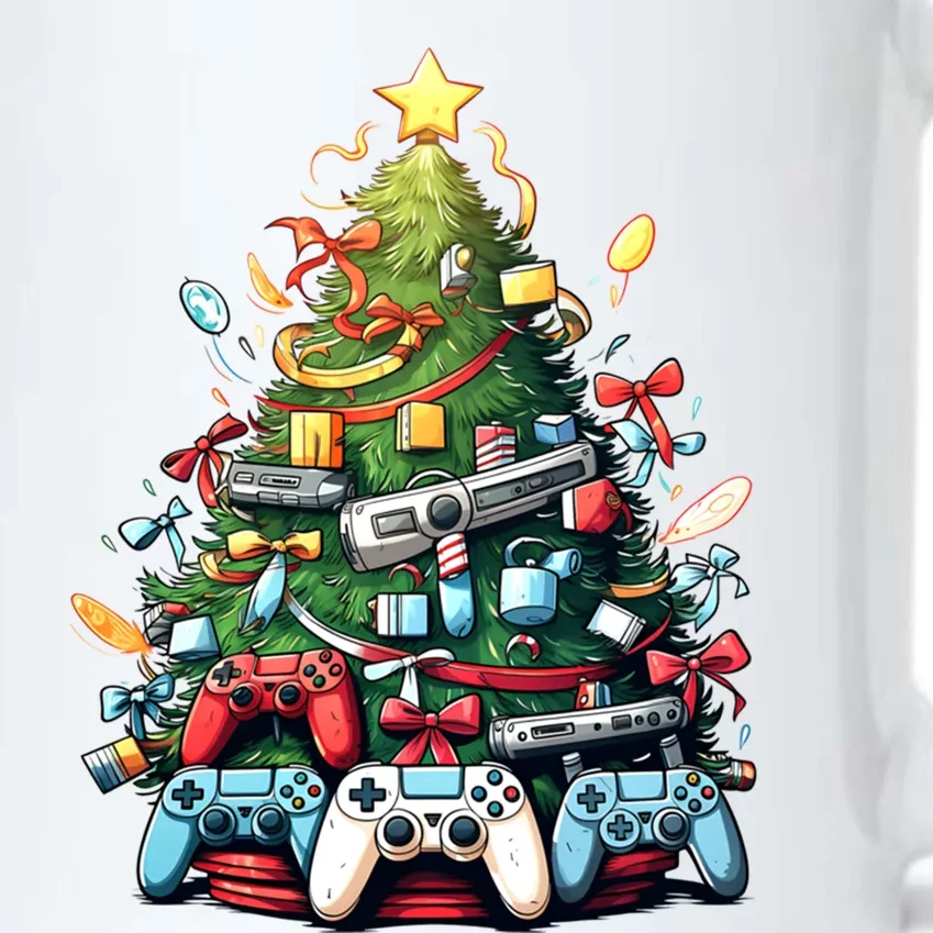 Funny Video Game Gaming Controller Christmas Tree Pajama Gift Black Color Changing Mug