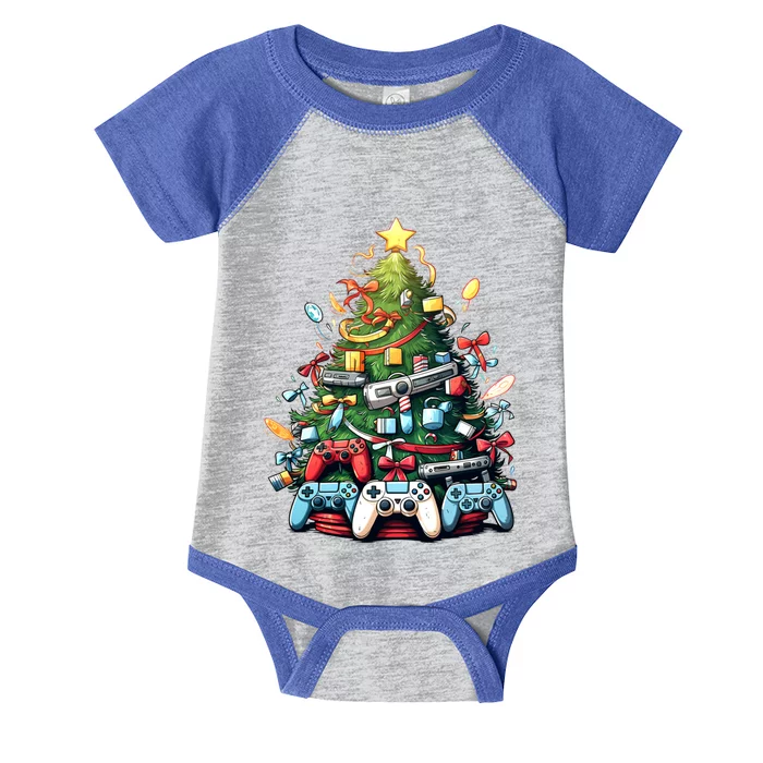 Funny Video Game Gaming Controller Christmas Tree Pajama Gift Infant Baby Jersey Bodysuit