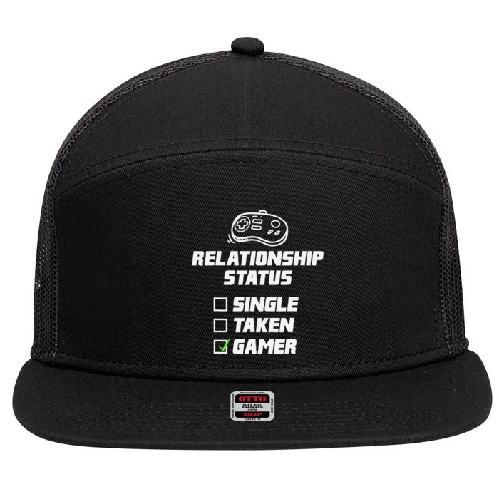 Funny Video Gamer Humor Relationship Status Single Taken 7 Panel Mesh Trucker Snapback Hat