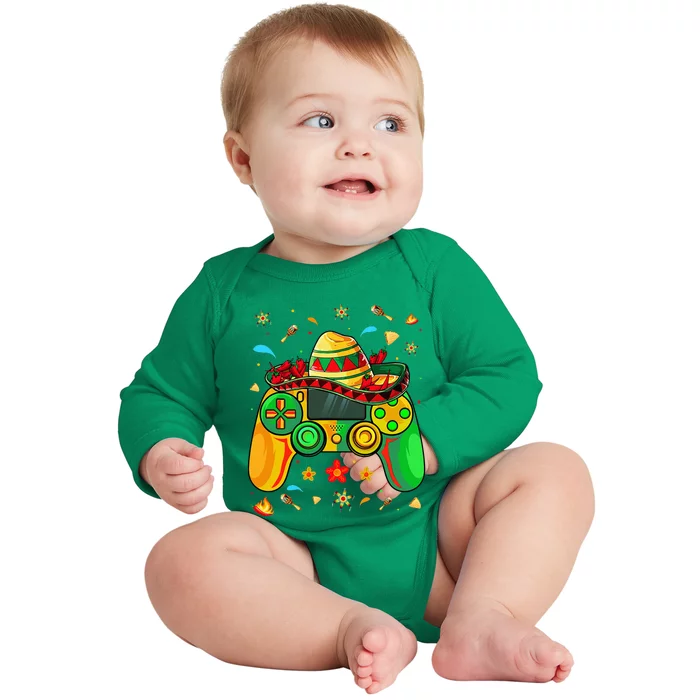 Funny Video Gamer Cinco De Mayo Let's Fiesta Party Baby Long Sleeve Bodysuit