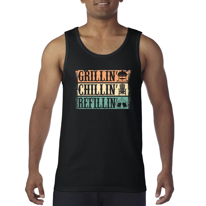 Funny Vintage Grill Dad Grilling Chilling Refilling Tank Top