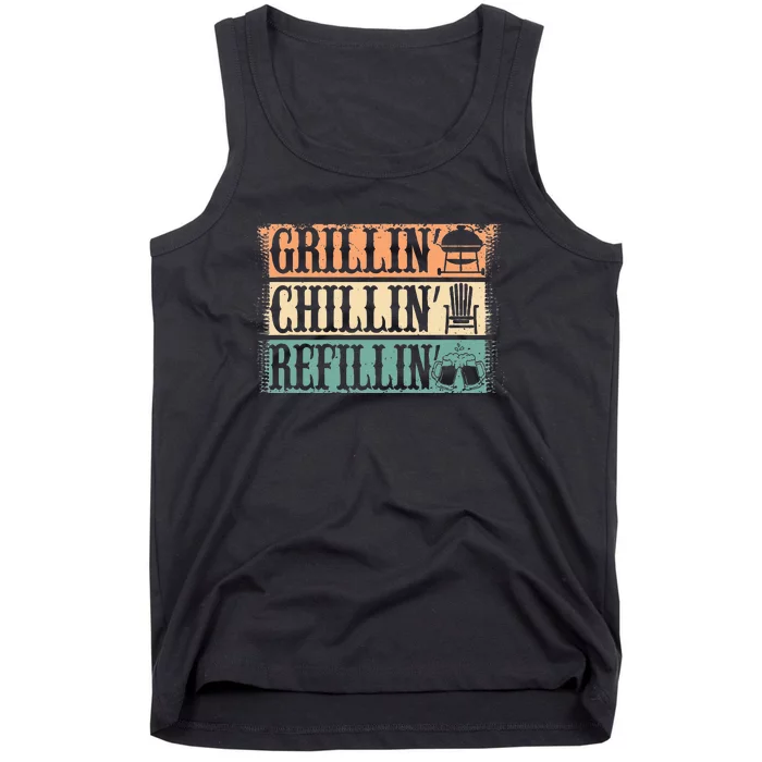 Funny Vintage Grill Dad Grilling Chilling Refilling Tank Top