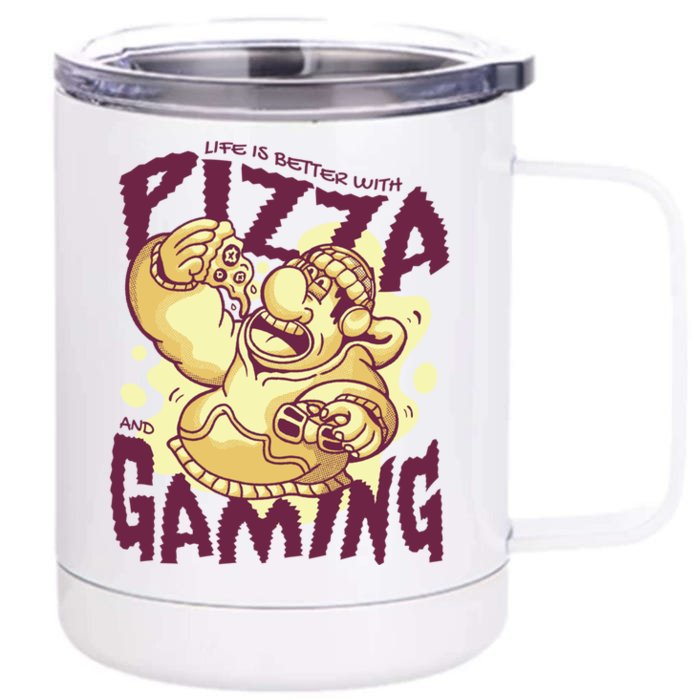 Funny Video Game Meaningful Gift Pizza And Video Games Gift Front & Back 12oz Stainless Steel Tumbler Cup