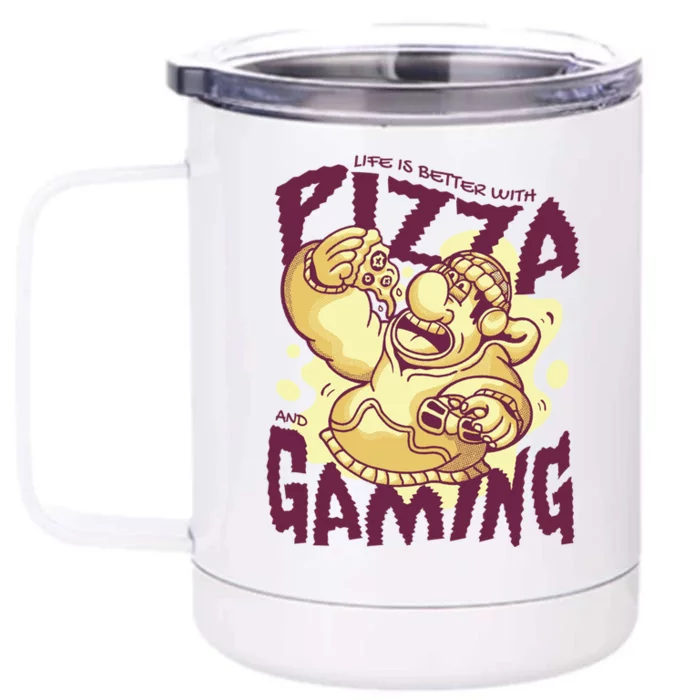 Funny Video Game Meaningful Gift Pizza And Video Games Gift Front & Back 12oz Stainless Steel Tumbler Cup