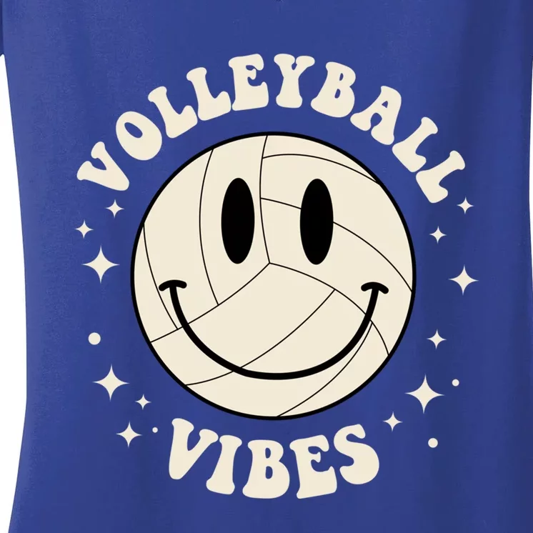 Funny Volleyball Gift Mom Volleyball Vibes Smile Face Meme Great Gift Women's V-Neck T-Shirt