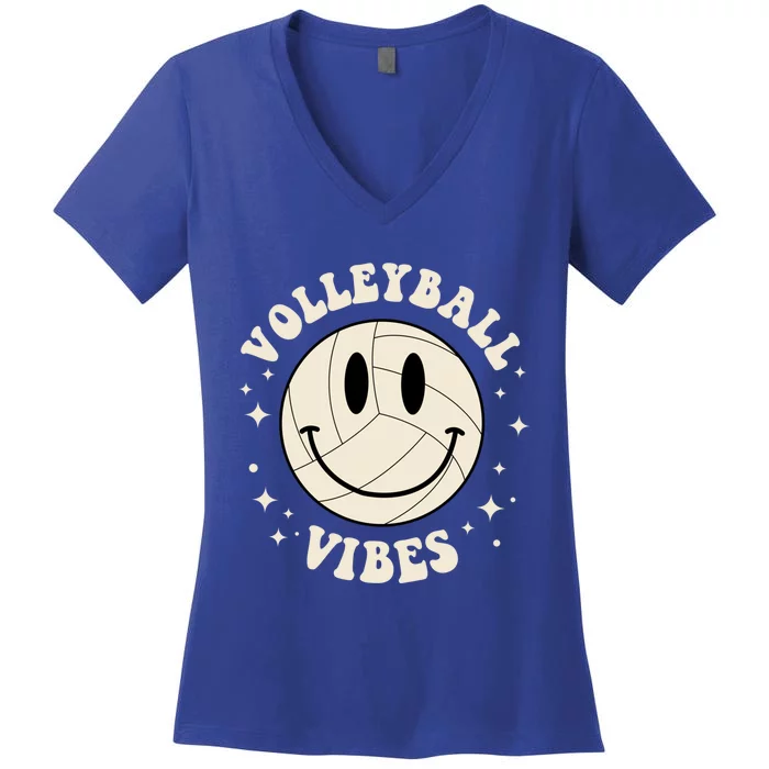 Funny Volleyball Gift Mom Volleyball Vibes Smile Face Meme Great Gift Women's V-Neck T-Shirt