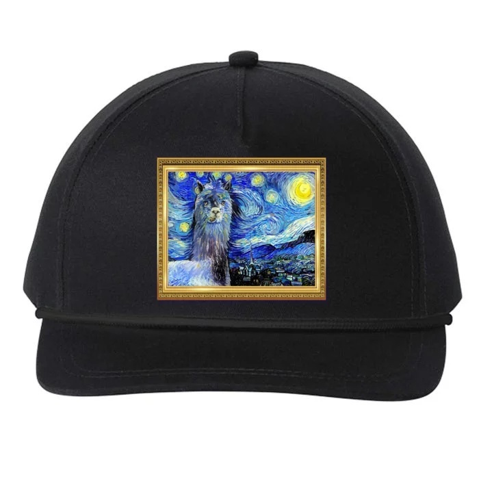 Funny Van Gogh Starry Night Llama Alpaca Snapback Five-Panel Rope Hat