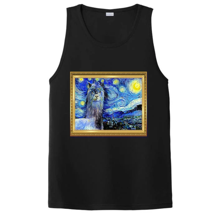 Funny Van Gogh Starry Night Llama Alpaca Performance Tank