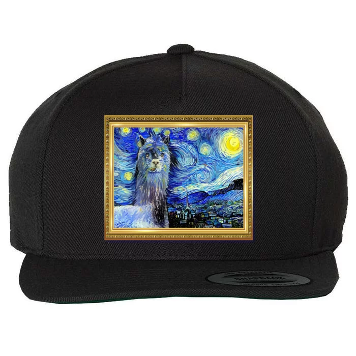 Funny Van Gogh Starry Night Llama Alpaca Wool Snapback Cap