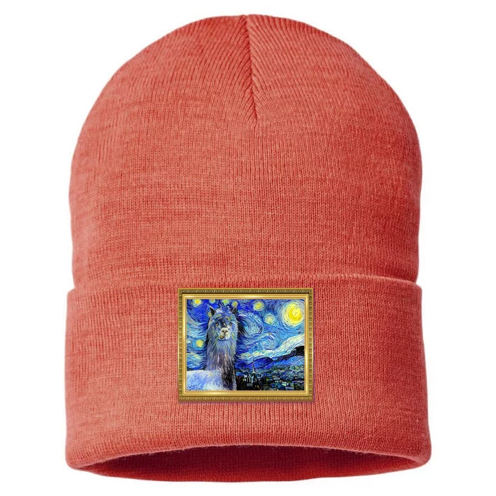 Funny Van Gogh Starry Night Llama Alpaca Sustainable Knit Beanie