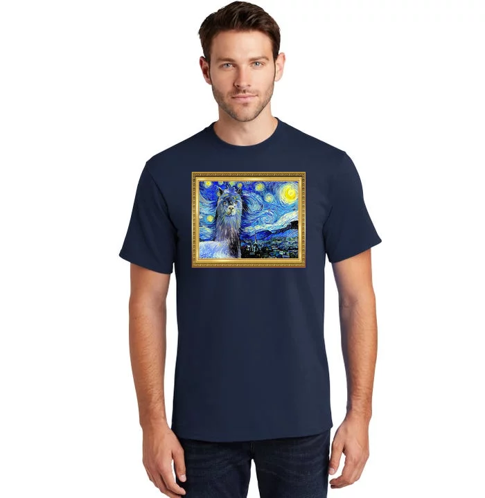 Funny Van Gogh Starry Night Llama Alpaca Tall T-Shirt