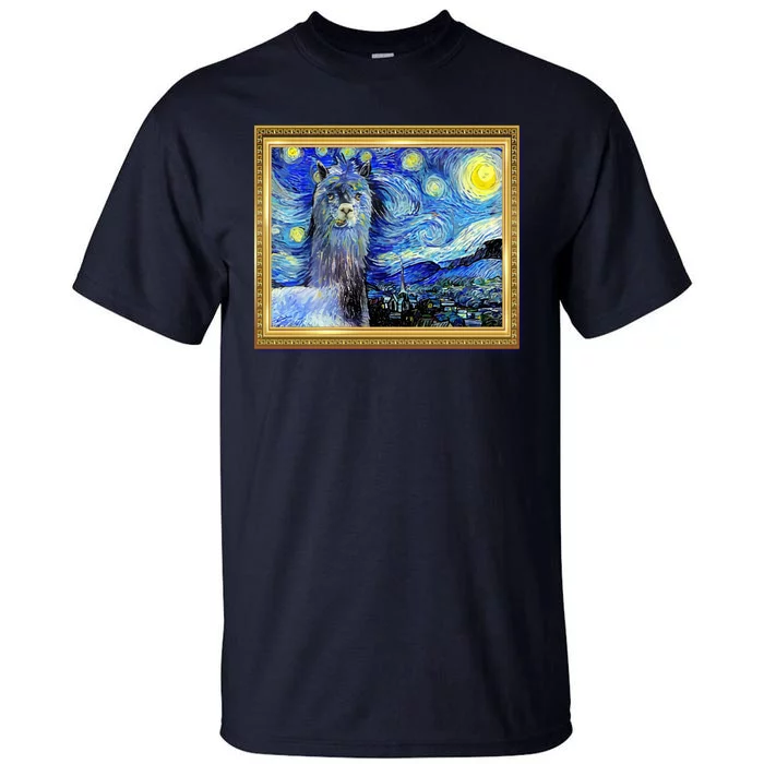 Funny Van Gogh Starry Night Llama Alpaca Tall T-Shirt