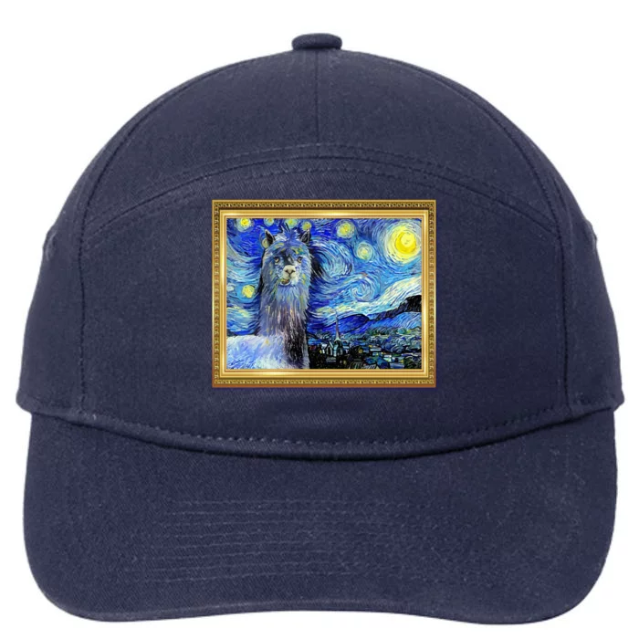 Funny Van Gogh Starry Night Llama Alpaca 7-Panel Snapback Hat