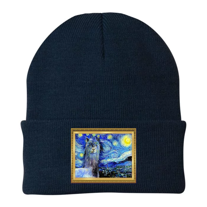 Funny Van Gogh Starry Night Llama Alpaca Knit Cap Winter Beanie