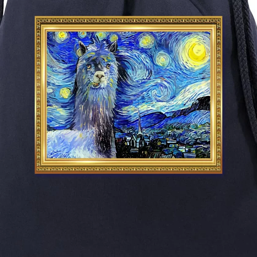 Funny Van Gogh Starry Night Llama Alpaca Drawstring Bag