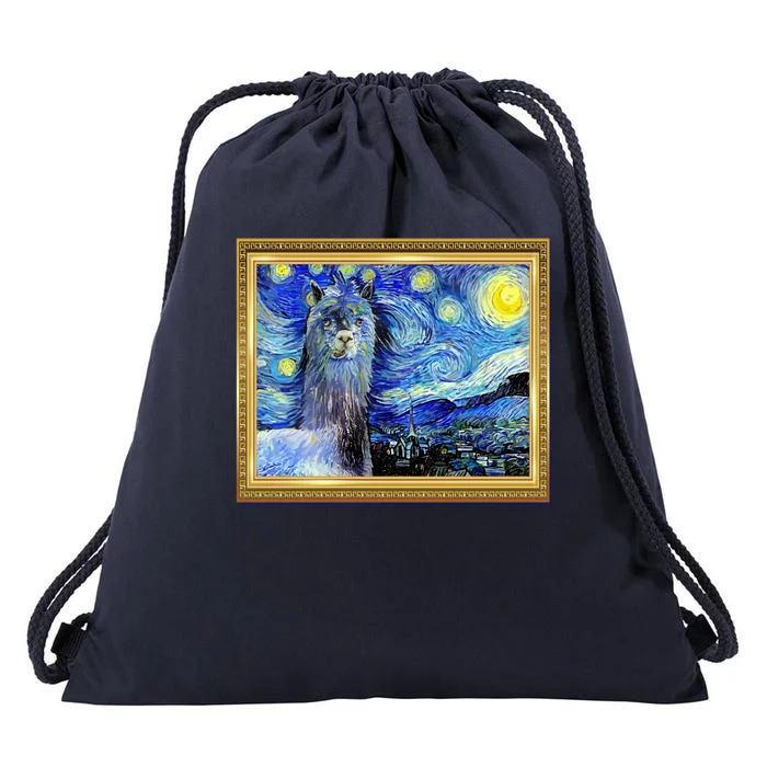 Funny Van Gogh Starry Night Llama Alpaca Drawstring Bag