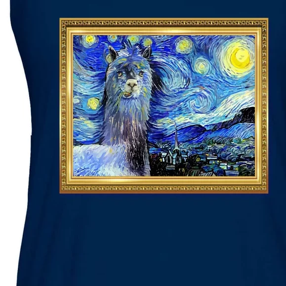 Funny Van Gogh Starry Night Llama Alpaca Ladies Essential Flowy Tank