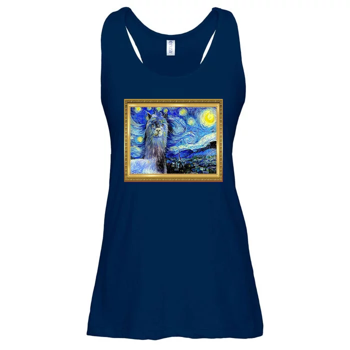 Funny Van Gogh Starry Night Llama Alpaca Ladies Essential Flowy Tank