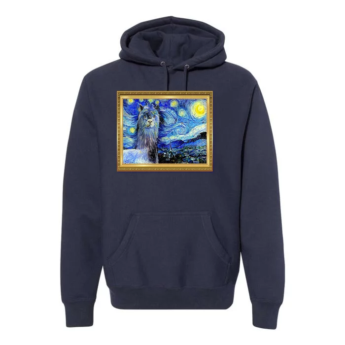 Funny Van Gogh Starry Night Llama Alpaca Premium Hoodie