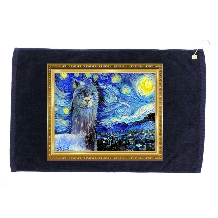 Funny Van Gogh Starry Night Llama Alpaca Grommeted Golf Towel