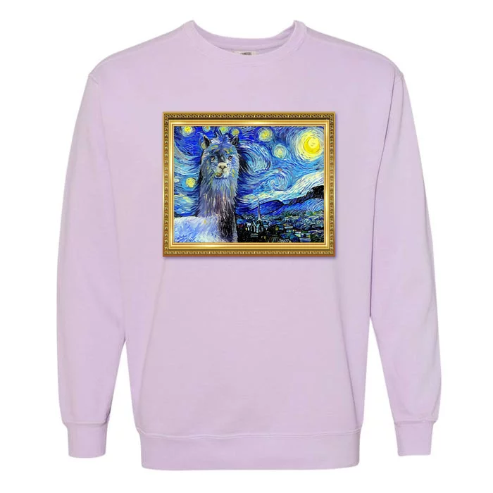 Funny Van Gogh Starry Night Llama Alpaca Garment-Dyed Sweatshirt