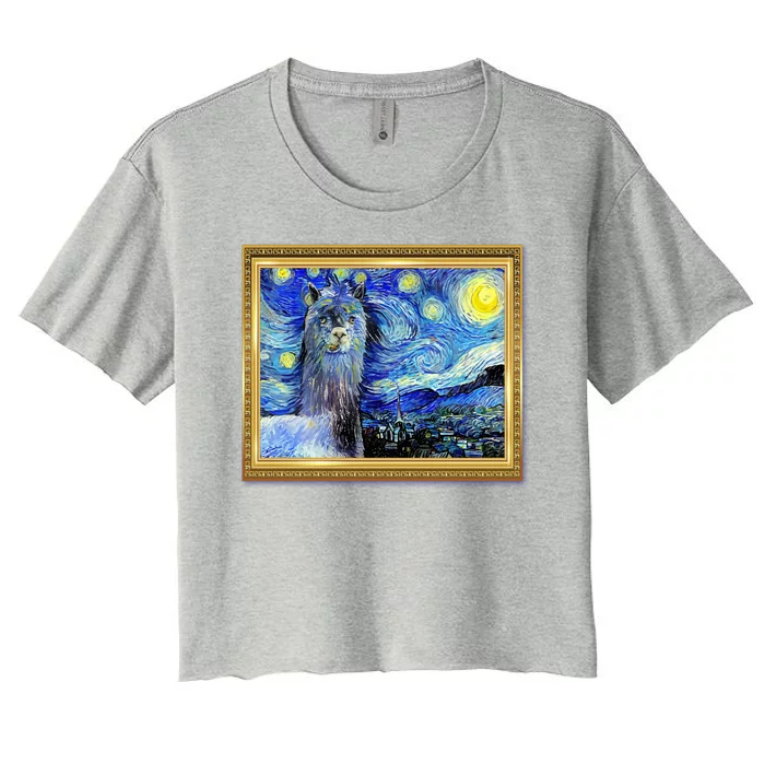 Funny Van Gogh Starry Night Llama Alpaca Women's Crop Top Tee