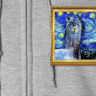 Funny Van Gogh Starry Night Llama Alpaca Full Zip Hoodie