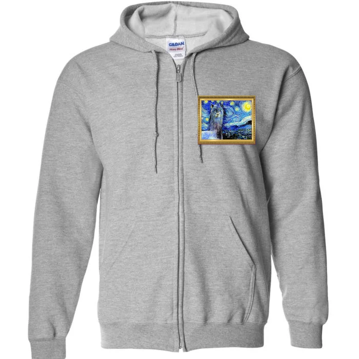 Funny Van Gogh Starry Night Llama Alpaca Full Zip Hoodie