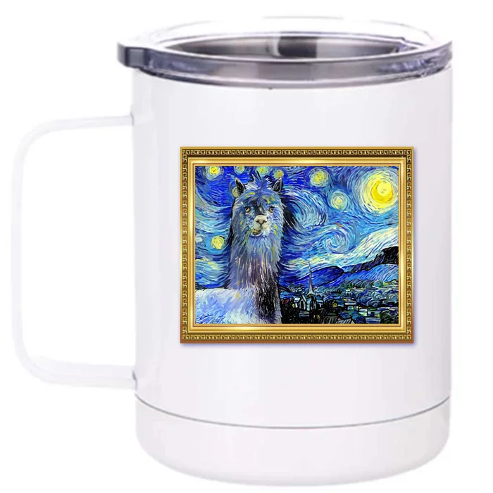 Funny Van Gogh Starry Night Llama Alpaca Front & Back 12oz Stainless Steel Tumbler Cup