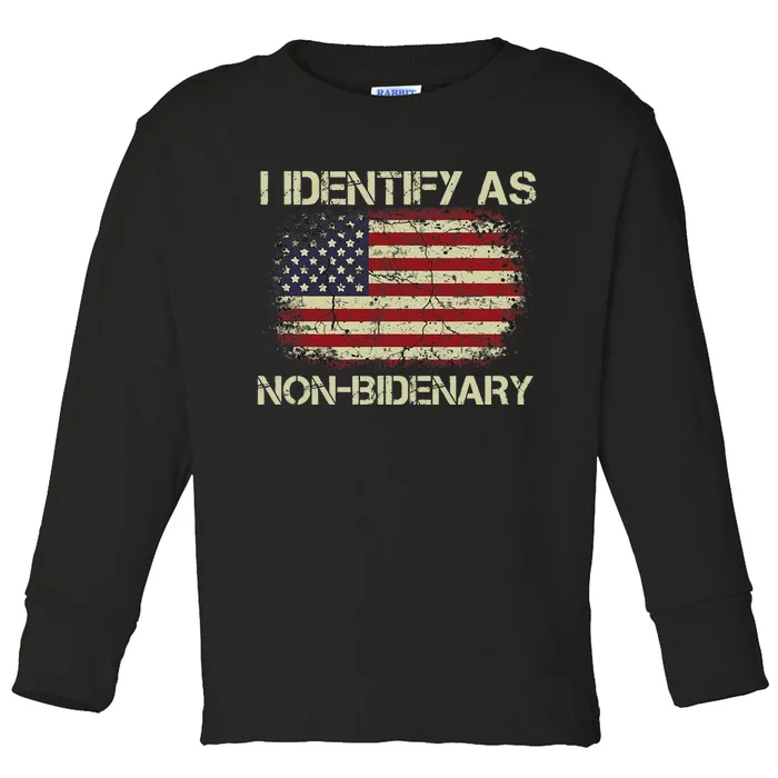 Funny Vintage Grunge American Flag I Identify As Non Bidenary Gift Toddler Long Sleeve Shirt