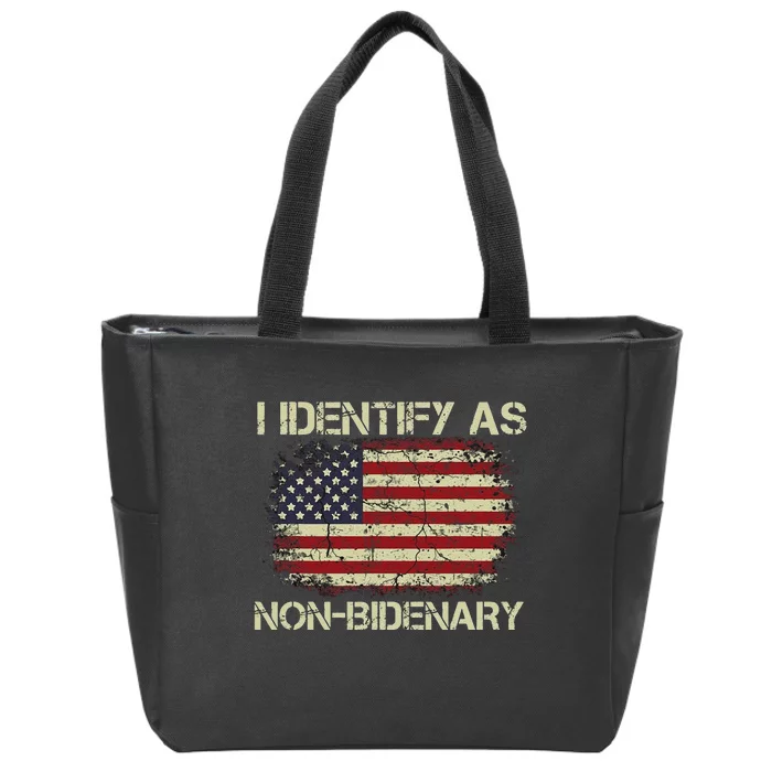 Funny Vintage Grunge American Flag I Identify As Non Bidenary Gift Zip Tote Bag