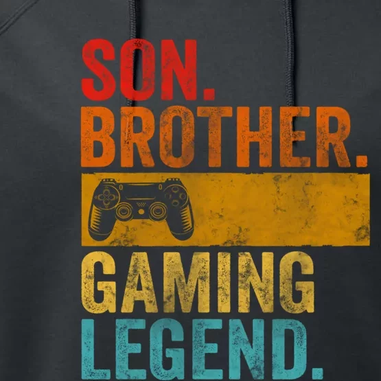 Funny Video Gamer Son Brother Gaming Legend Performance Fleece Hoodie