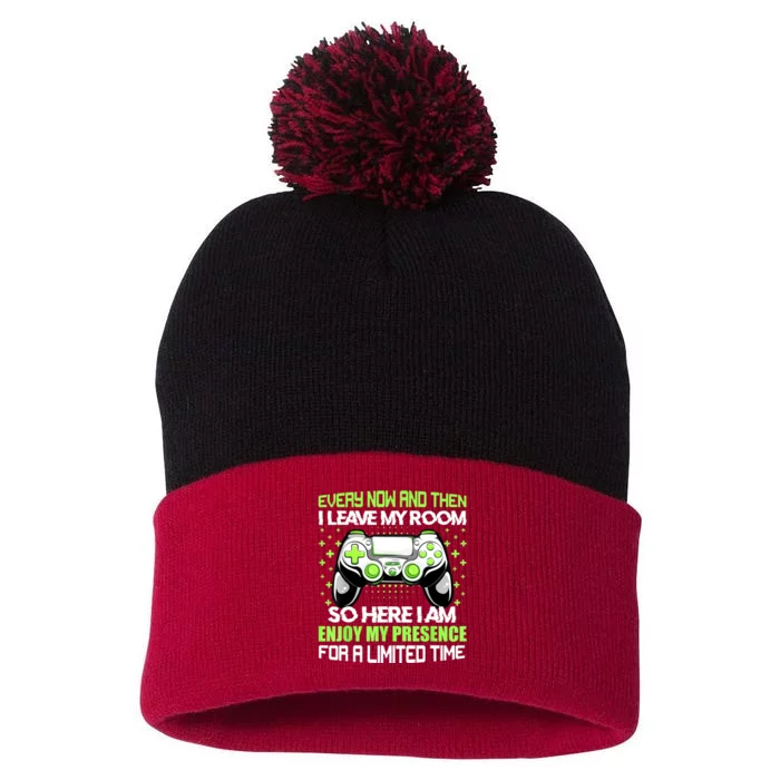 Funny Video Games Every Now And Then I Leave My Room Gaming Pom Pom 12in Knit Beanie