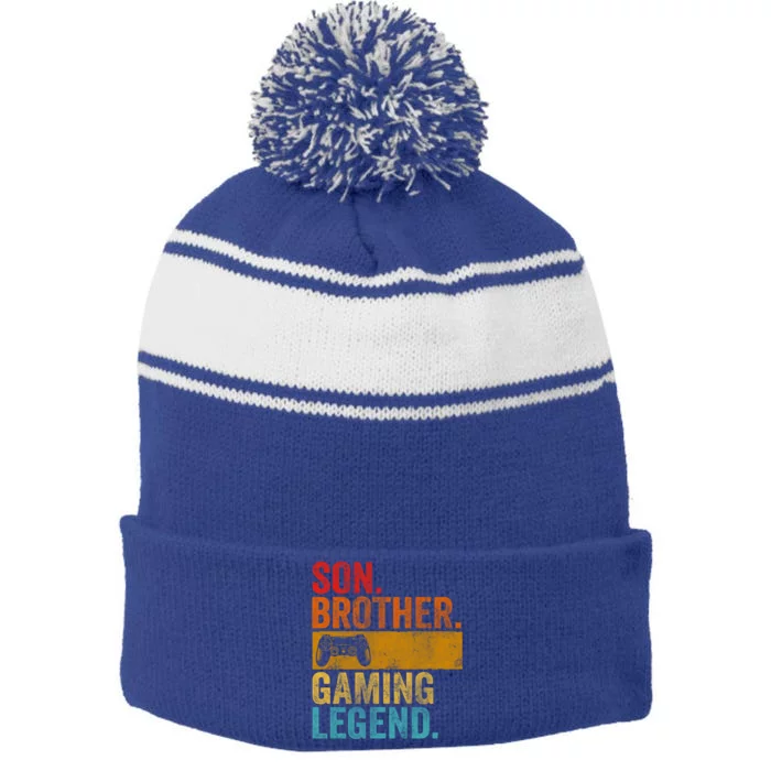 Funny Video Gamer Son Brother Gaming Legend Gift Stripe Pom Pom Beanie