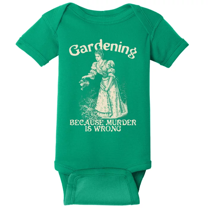 Funny Vintage Gardening Because Murder Is Wrong Gardening Plant Lover Baby Bodysuit