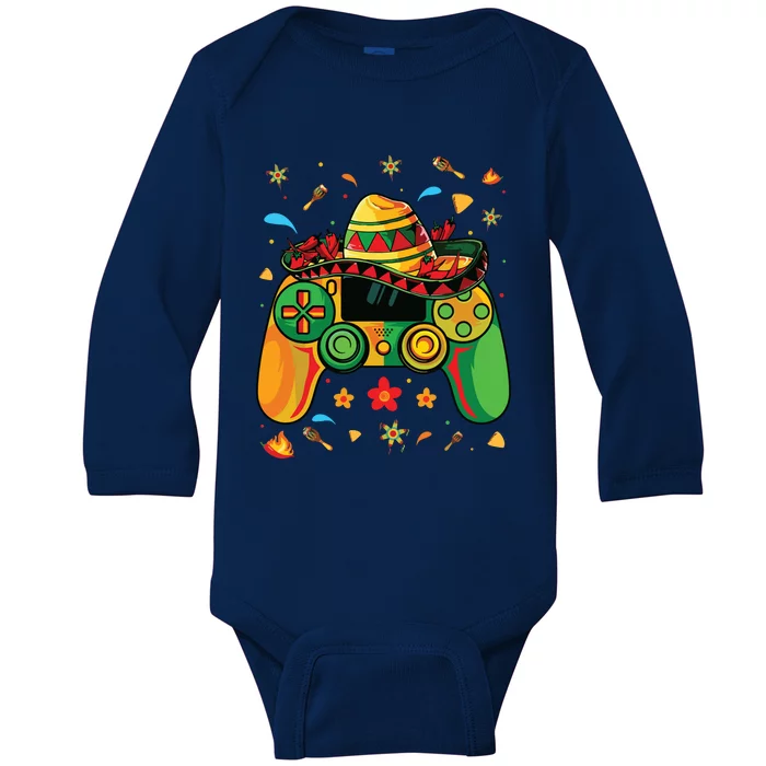 Funny Video Gamer Cinco De Mayo Let's Fiesta Party Baby Long Sleeve Bodysuit