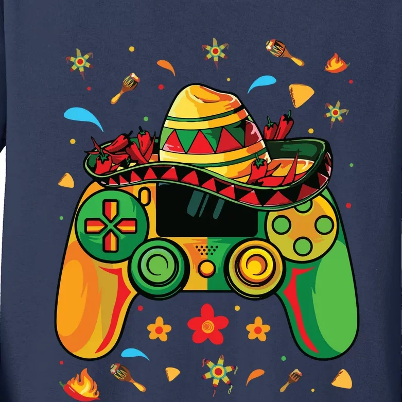 Funny Video Gamer Cinco De Mayo Let's Fiesta Party Kids Long Sleeve Shirt