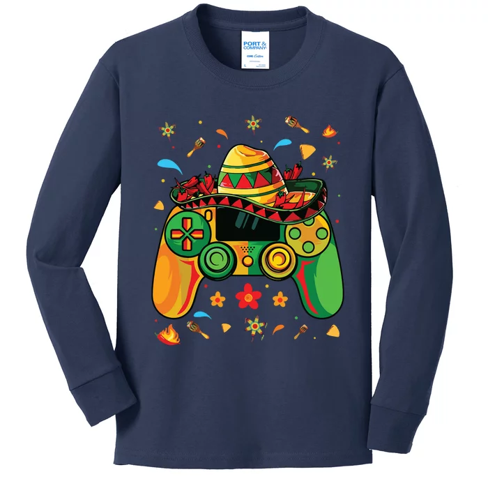 Funny Video Gamer Cinco De Mayo Let's Fiesta Party Kids Long Sleeve Shirt