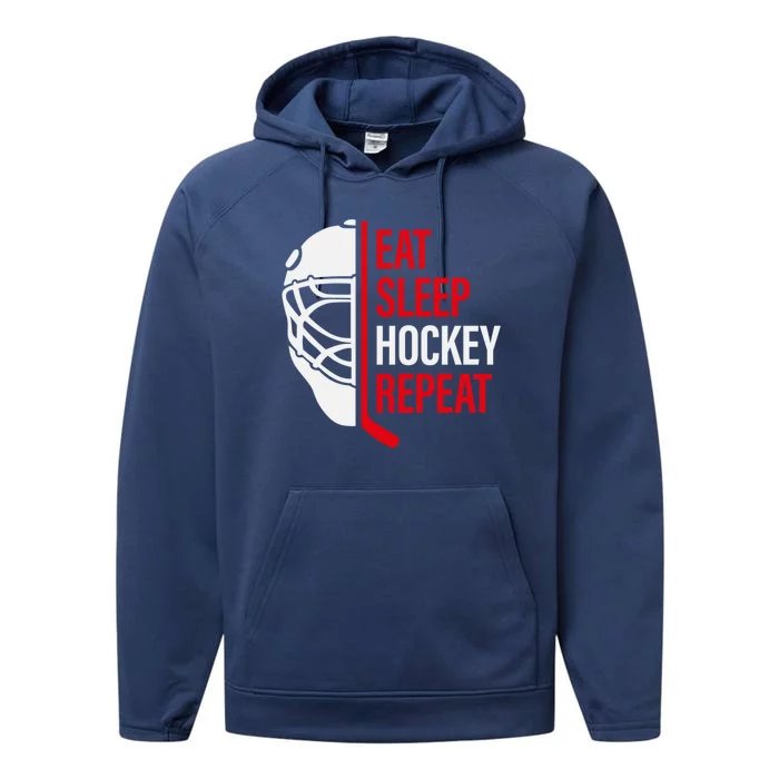 Funny Vintage Hockey Quote Eat Sleep Hockey Repeat Gift Performance Fleece Hoodie