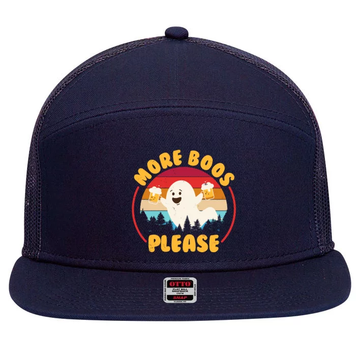 Funny Vintage Halloween More Boos Please Beer Lover Ghost 7 Panel Mesh Trucker Snapback Hat