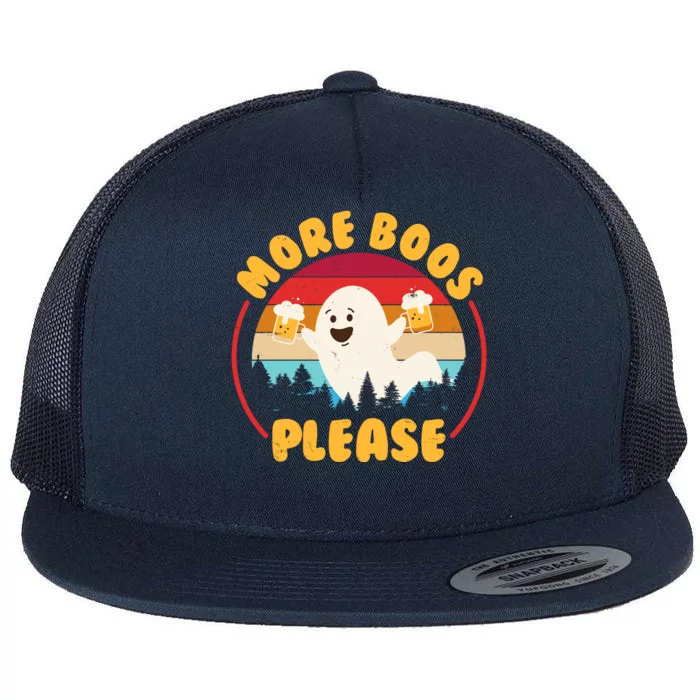 Funny Vintage Halloween More Boos Please Beer Lover Ghost Flat Bill Trucker Hat